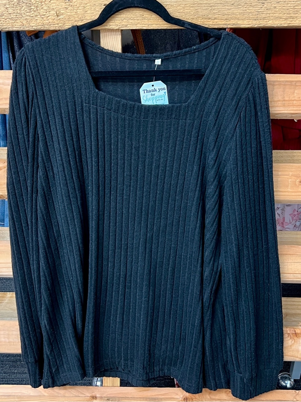 Black Ribbed Square-Neck Sweater